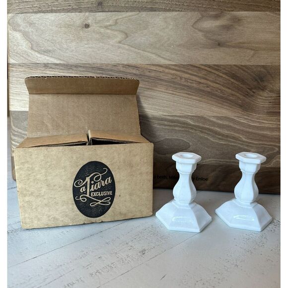 Tiara Other - A Tiara Exclusive White Milk‎ Glass Mini Candle Holders Vintage